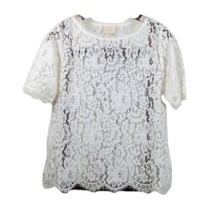 Anthropologie Vanessa Virginia Short Sleeve Lace Blouse Beige Size M